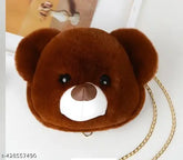 Soft faux fur teddy bear sling bag with one compartment, free size (10in x 4in x 9in), Indian origin