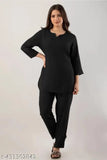 Women's black rayon short kurta with pant suit - Indian printed night dress set, suitable for XS to XXXL sizes