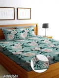 Premium cotton floral printed elastic fitted double bedsheet, pack of 1 with 2 pillow covers - superfine quality for AC room use