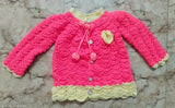 Hand knitted wool sweater for baby girls, self-design net pattern in pink and yellow, high quality Indian-made winter wear with long sleeves
