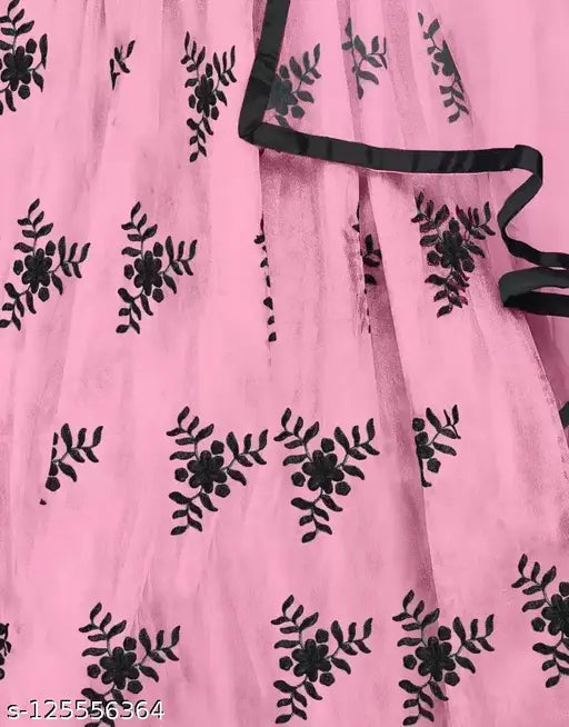 Grey embellished semi-stitched lehenga & unstitched blouse with net dupatta, art silk and lace embroidery, Indian ethnic wear