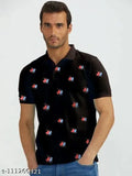 Black cotton short-sleeved polo t-shirts, Eddicted Men's quirky design, latest Indian menswear collection