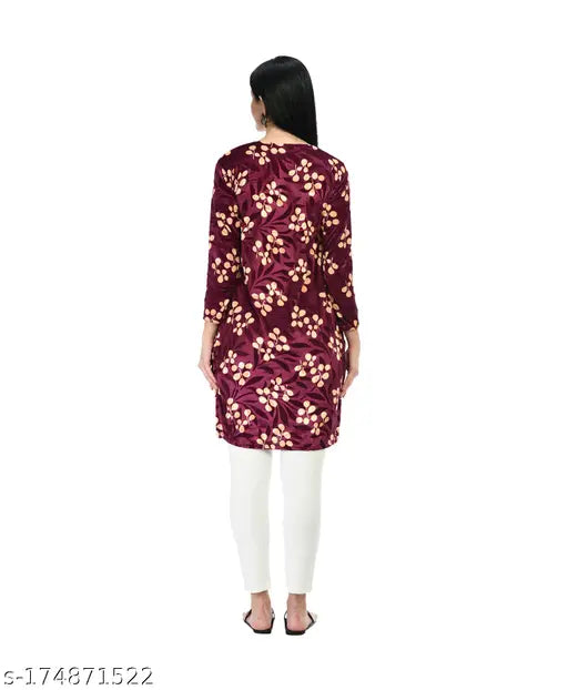 Digital printed velvet, three-quarter sleeve women's kurti for winters (M-XXL), vibrant floral design
