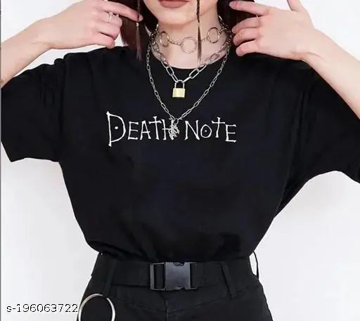 Large Death Note printed polycotton women's casual tee, India origin