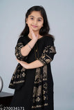 Rayon printed kurti pant set with matching dupatta, three-quarter sleeves and solid pattern for kids ages 9-12 years old, Indian ethnicwear on display