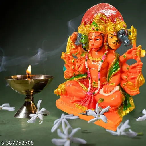 Handcrafted Panchmukhi Hanuman Ji resin idol for pooja, mandir, office decoration and gifting, 6.5 inch. High-quality spiritual deity with intricate details