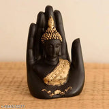 Black resin Modern Palm Buddha statue, enhances home decor with clean designs and meticulous craftsmanship, ideal for living rooms or offices, measures 12cm L x 16cm H x 9cm B