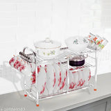 Stainless steel 3-shelf kitchen organizer, ideal for plates and cutlery. Modular storage rack, 18 H x 24 L inches (Lower 2 Plate), by Akaya Creations