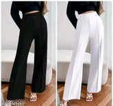 Cotton blend solid net bell-bottom pants for women, vintage-inspired and high-waisted, sizes 28-36 (India)