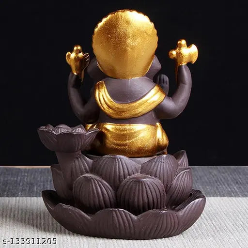Poly resin Ganesh incense burner, intricately handcrafted, creates smoky waterfall effect, ideal for home decor or gifting, 7cm L x 11cm H x 10cm B, Made in India