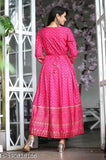 Rayon Anarkali Kurti with Gota work, three-quarter sleeves, printed in vibrant Indian patterns. M (Bust 38in), L (Bust 40in), XL (Bust 42in), XXL, 4XL - elegant traditional style for women's fashion