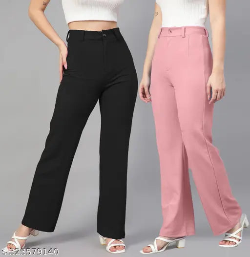 Cotton blend trousers for women, solid net, comfortable, versatile for casual or office wear