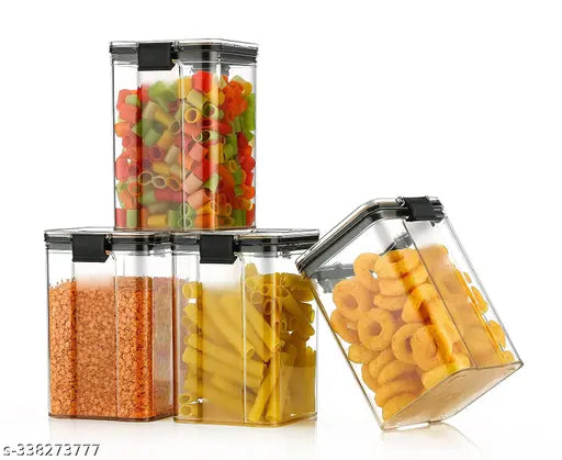 Lock & Lock Square Plastic Airtight Kitchen Storage Containers Set of 6 - Stackable Mixer Jars, 1100 ML each, perfect for cereal, pasta, namkeen, and groceries storage. India origin