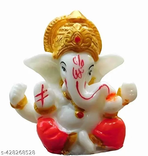 Red and white FabRay marble Ganesha statue, 23x23 inch, resin material