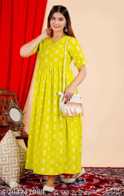 Yellow viscose rayon lemon print kurti for women, short sleeves, trendy fashion wear