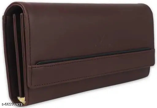 Umber brown faux leather clutch purse for women & girls with magnetic closure, 5 compartments, 6 card slots, and zipper pockets. Trendy design, lightweight, and easy to carry." (124 characters)