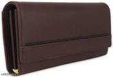 Umber brown faux leather clutch purse for women & girls with magnetic closure, 5 compartments, 6 card slots, and zipper pockets. Trendy design, lightweight, and easy to carry." (124 characters)