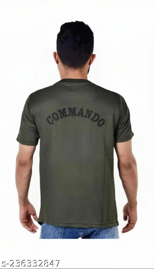Indian Army Commando Cotton Blend T-shirt for men, short sleeves with printed net pattern. Men's t-shirt, size S to XXL, made in India