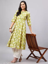 WineRed Women's Cotton A-Line Kurta with Yellow Floral Print, three-quarter sleeves, front slit - elegant Indian ethnic wear for daily casual events