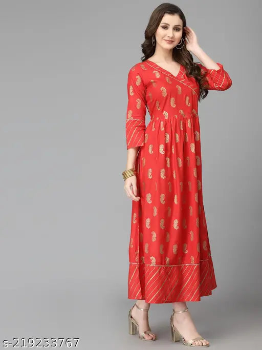 Embroidered flared rayon kurta for women, vibrant Indian ethnic fashion