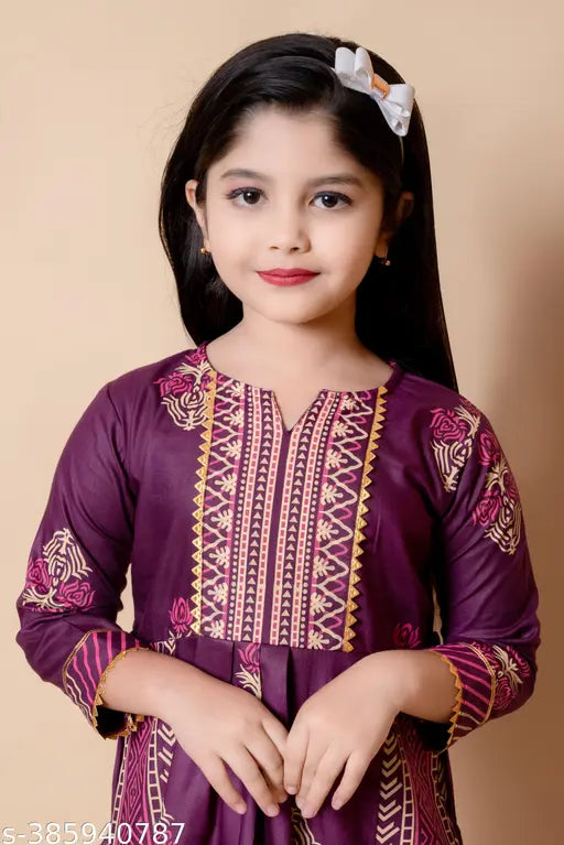 Purple rayon kids kurta sets, vibrant printed design for 4-5, 5-6, and more ages, Indian origins