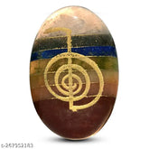 Oval o Seven Chakra crystals worry stone for anxiety relief, hand-selected Feng Shui showpiece, portable and sturdy, made in India