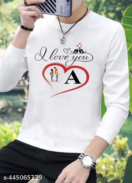Modern polyester printed t-shirt, trendy design for men, fresh white round neck