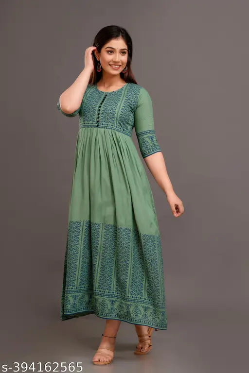 Rayon embroidered Anarkali Kurta, modern Indian women's fashion, single sizes M-XXL for daily wear or events
