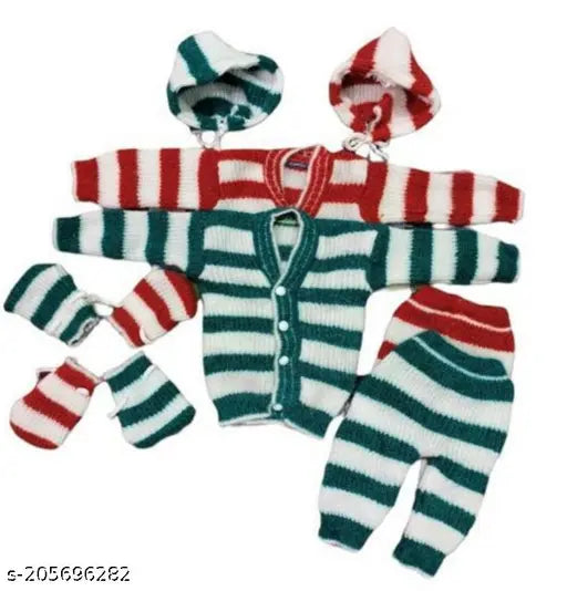 Wool striped winter sweater set for newborns, colorful and stylish for boys and girls