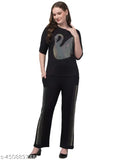 Solid relaxed fit women's coord set and trousers in cotton blend, three-quarter sleeves, multiple sizes available