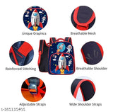 Polyester blue rocket launcher school backpack, fits Class 1-8 students, with multiple compartments for essentials