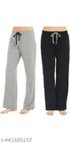 Grey and black cotton fluffy pyjamas combo pack of 2 (women's nightwear maxi length)