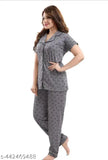 1GREY printed cotton night suit with short sleeves and pyjama bottoms, Indian-made sleepwear for men