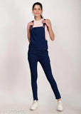 Organic denim dungaree for women & girls, solid cotton sleeveless dress in various sizes