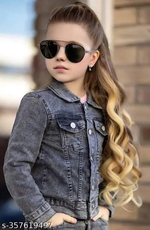 Black denim Queen Rose print jacket with long sleeves, popular children's fashion for ages 3-8 from India
