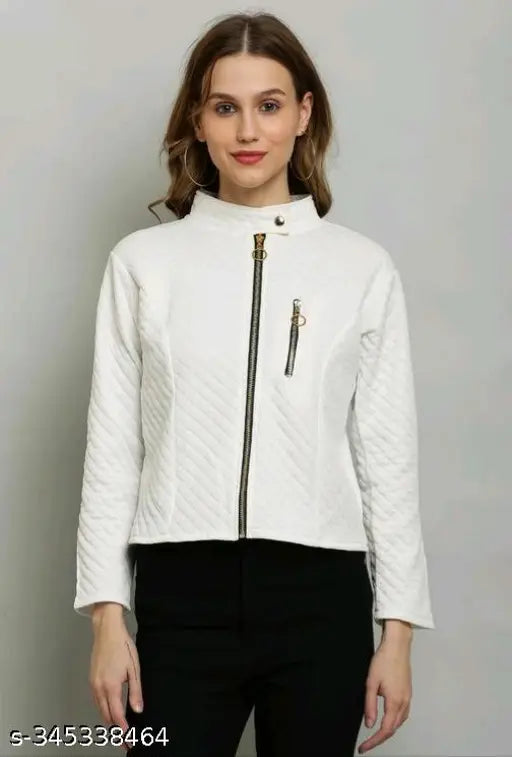 White wool kids' quilted three-quarter sleeve winter sweater jacket, suitable for girls aged 10-16 years. Made in India