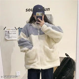 Colorblocked wool jacket, long sleeves, fabric construction, size L or XL from India