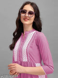 Rayon cotton kurti with lace, naiyra cut style for Indian women & girls. Solid color, three-quarter sleeves, S-XXXL