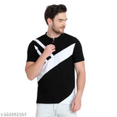 Black and white striped cotton blend men's t-shirt with half sleeves, printed net pattern
