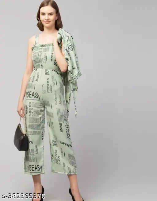 Cancai printed crepe jumpsuit, three-quarter sleeves, comfortable, versatile, machine/hand washable, Indian origin