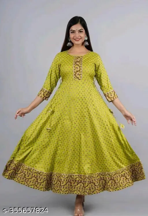 Rayon women's flared parrot print kurti, three-quarter sleeves, M size with bust 38in, Indian crafted clothing