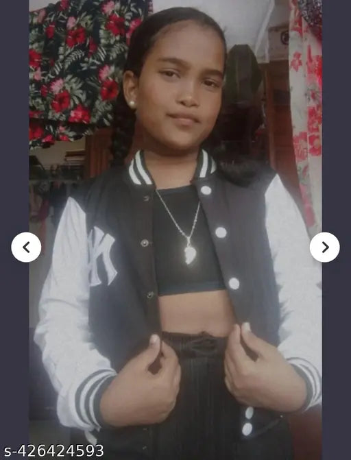 Wool kids winter crop black jackets, solid pattern for cool seasons in various sizes (10-11 Years - 15-16 Years)