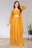 Yellow Georgette Shisha Three Set with Long Shrug and Choli Lehenga, Indian Indo-Western wedding party wear