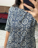 Viscose Rayon printed net kurta with palazzo, three-quarter sleeves, newly designed by Tiska House for Indian women's fashion