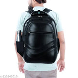 Black leather net waterproof laptop backpack, ample space for textbooks and laptop, adjustable padded straps, multiple compartments, versatile for school and travel