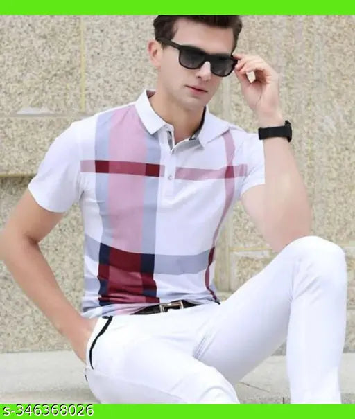 Cotton blend half sleeve printed polo neck T-shirt, suitable for men's fashionable casual wear in Black, Green, Maroon, or Navy Blue