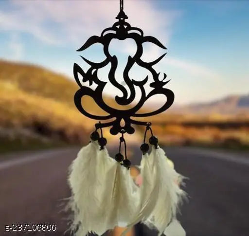 Black wood art decoration: Ganesha statue, Indian car showpiece for home and table