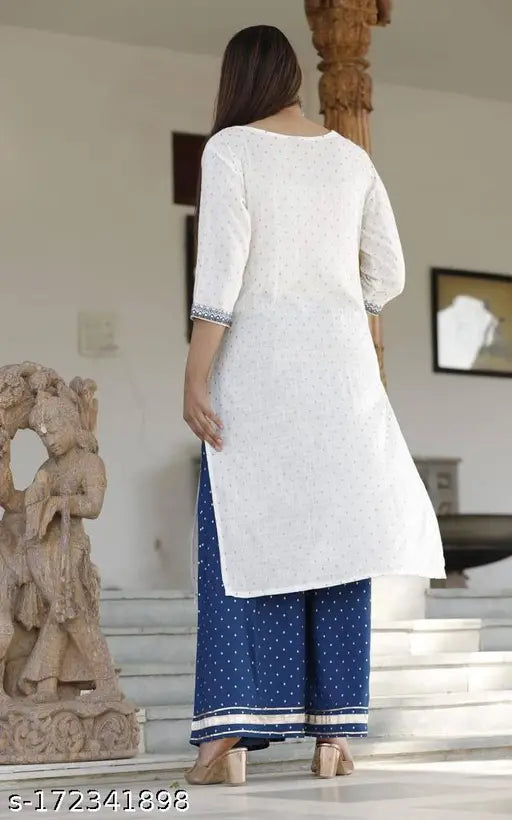 Royal Blue Indian Wear Mirror Work Kurti Pant Set, Rayon fabric, three-quarter sleeves, for women and girls, suitable for friends, weddings, birthdays, functions