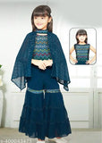 Modern funky kids' georgette lehengas with short sleeves and embroidered patterns, ideal for 4-9 year-olds. Indian-made traditional outfits for girls