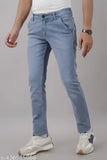 Skyblue stretchable denim jeans for men, slim fit with silky fabric, India-made